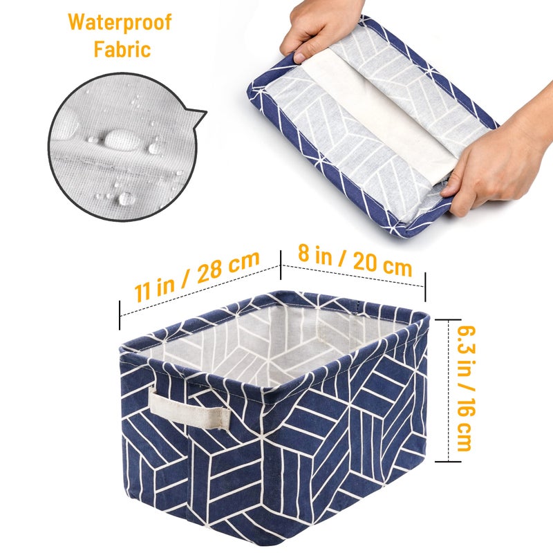 CROWNED 6 Pcs Storage Basket Foldable Cube Fabric Bins Square Mini Box Receive Organizer Rectangle Canvas with Handles for Home Office Books Small 11x8x6.3 inch Navy - Image 2